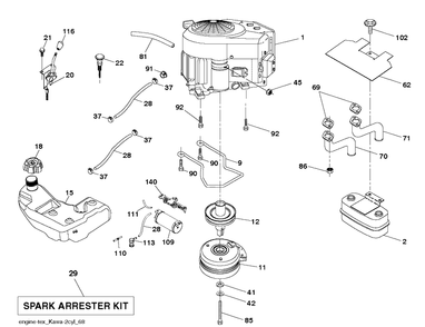 Engine Diagram and Parts List for TS242XD  Husqvarna Lawn Tractor
