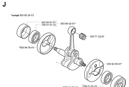 Crankshaft Diagram and Parts List for 322E 20010100001-Current Husqvarna Edger