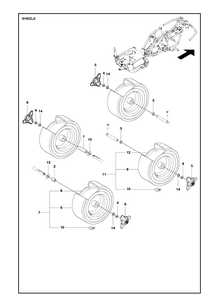 Wheels And Tires Diagram and Parts List for R115B  Husqvarna Lawn Mower