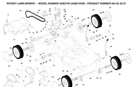 Repair Parts Diagram and Parts List for 55B21HV (954223227)(2003-12) Husqvarna Lawn Mower