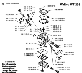 Carburetor Details Diagram and Parts List for 235R 19930600001-19940600000 Husqvarna Brush Cutter