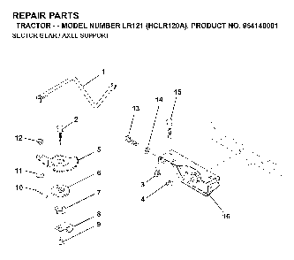Sector Gear / Axle Support Diagram and Parts List for LR121 (HCLR120A, 954140001)(1996-08) Husqvarna Lawn Tractor