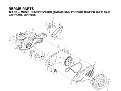 Mainframe, Left Side Diagram and Parts List for DRT900 (96093001101)(2010-10) Husqvarna Cultivator