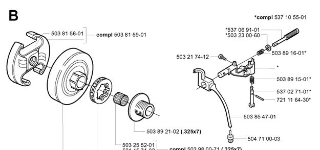 Clutch And Oil Pump Diagram and Parts List for 346XP 20012200001-20032200000 Husqvarna Chainsaw