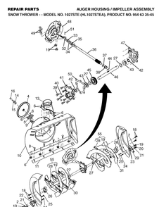 Auger Housing And Impeller Diagram and Parts List for 1027STE (10527STE)(2004-03) Husqvarna Snow Blower