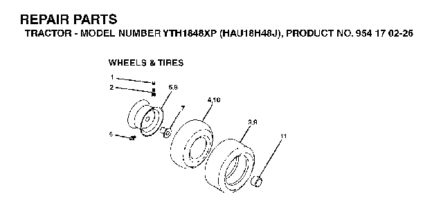 Wheels And Tires Diagram and Parts List for YTH1848XP (HAU18H48J, 954170226)(2004-09) Husqvarna Lawn Tractor