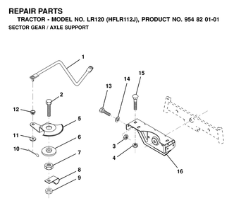 Sector Gear / Axle Support Diagram and Parts List for LR120 (954820101-J)(2000-02) Husqvarna Lawn Tractor