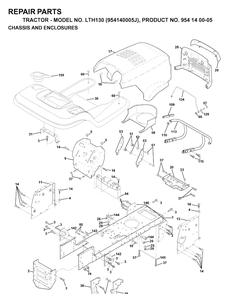 Chassis And Enclosures Diagram and Parts List for LTH130 (954140005J)(1998-10) Husqvarna Lawn Tractor