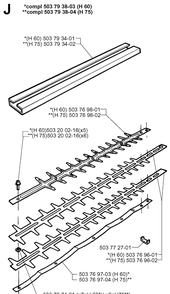 Cutting Equipment Diagram and Parts List for 225H75 19970500001-19980900000 Husqvarna Hedge Trimmer