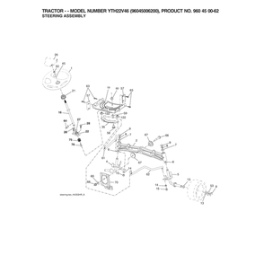 Steering Assy Diagram and Parts List for 96045006200  Husqvarna Lawn Tractor