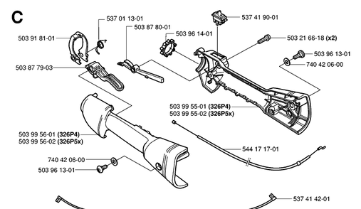 Handle And Controls 2 Diagram and Parts List for 326P 20062800001-20081199999 Husqvarna Pole Saw