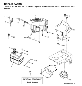 Engine Diagram and Parts List for CTH180XP (HAUCT18H42D)(2004-09) Husqvarna Lawn Tractor