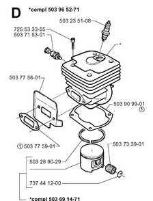 Cylinder Piston Diagram and Parts List for 362XP 19983100001-19991800000 Husqvarna Chainsaw