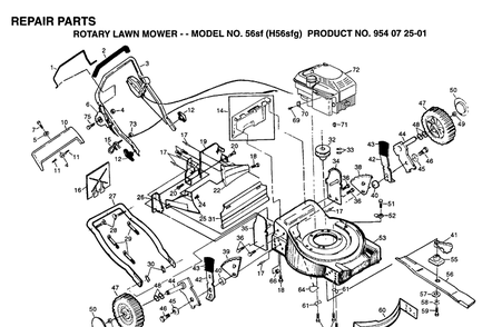 Repair Parts 6 Diagram and Parts List for 56DHS (H56DHSB)(1995-03) Husqvarna Lawn Mower