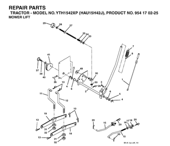 Mower Lift / Deck Lift Diagram and Parts List for YTH1542XP (HAU15H42J)(2004-09) Husqvarna Lawn Tractor