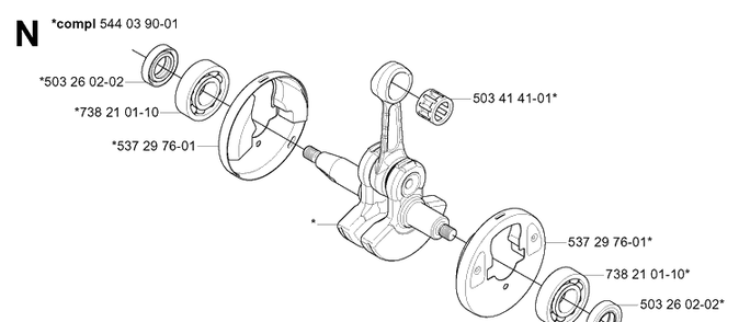 Crankshaft Diagram and Parts List for 335R  Husqvarna Brush Cutter