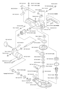 Gearbox Diagram and Parts List for HA110 2005-09 Husqvarna Hedge Trimmer