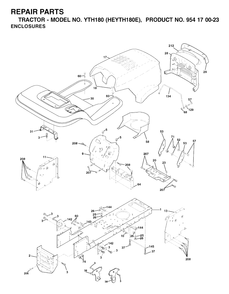 Chassis And Enclosures Diagram and Parts List for YTH180 (954170023-E)(2001-01) Husqvarna Lawn Tractor