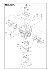 Cylinder Piston Diagram and Parts List for 243R 20121000001-Current Husqvarna Brush Cutter