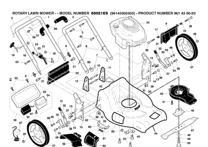 Product Complete 2 Diagram and Parts List for 65021ES (96143002003)(2008-05) Husqvarna Lawn Mower