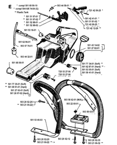 Fuel Tank And Handle Diagram and Parts List for 272XP 19930100001-19970100000 Husqvarna Chainsaw