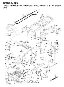Drive Diagram and Parts List for YTH180 (954820141-A)(1998-12) Husqvarna Lawn Tractor