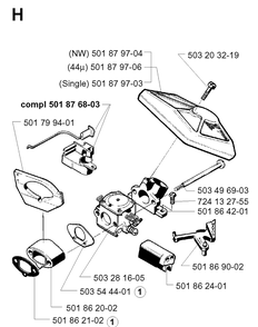 Carburetor And Air Filter Diagram and Parts List for 257 19960100001-19980900000 Husqvarna Chainsaw