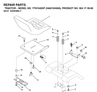 Seat Diagram and Parts List for YTH1542XP (HAU15H42A)(2003-01) Husqvarna Lawn Tractor
