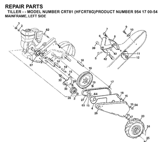 Mainframe, Left Side Diagram and Parts List for CRT81 (HFCRT8G)(2003-01) Husqvarna Cultivator