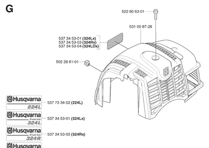 Cylinder Cover Diagram and Parts List for 324RX  Husqvarna Brush Cutter