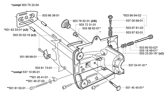 Crankcase/Oil Pump Diagram and Parts List for 338XPT 2005-03 Husqvarna Chainsaw