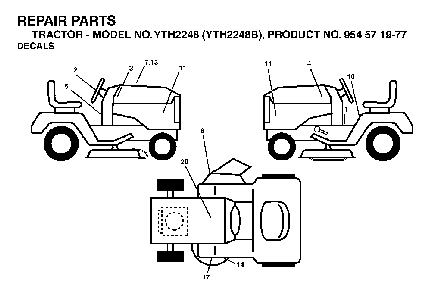 Decals Diagram and Parts List for YTH2248B (954571977)(2004-06) Husqvarna Lawn Tractor