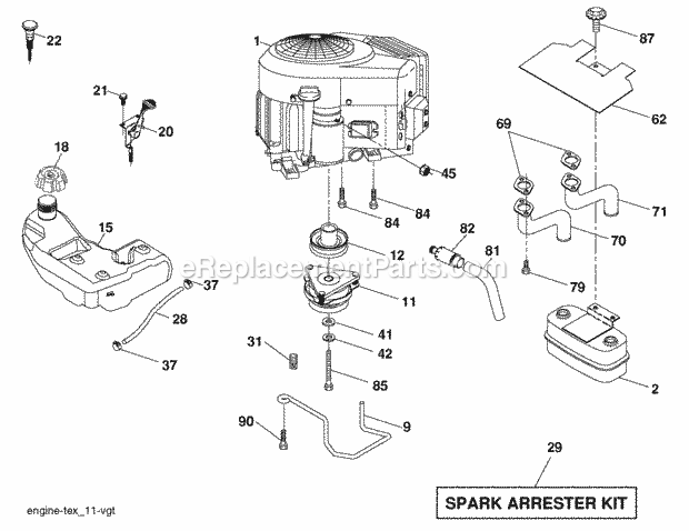 Engine Diagram and Parts List for PBGT22H48 2006 Husqvarna Lawn Tractor