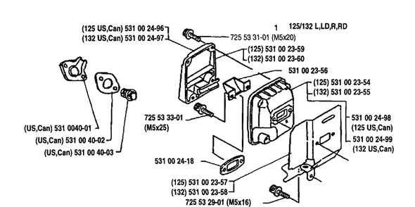 Air Filter Diagram and Parts List for 125LD 1991-11 Husqvarna Trimmer