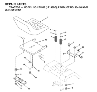 Seat Diagram and Parts List for LT1538-LT1538C 2002-12 Husqvarna Lawn Tractor