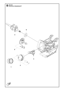 Piston And Crankshaft Diagram and Parts List for HH212 598609601, 598609602, 598609603 Husqvarna Engine