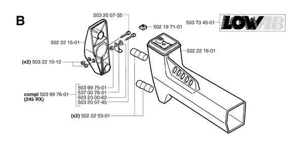 Tower Diagram and Parts List for 245RX 20023100001 & Above Husqvarna Trimmer