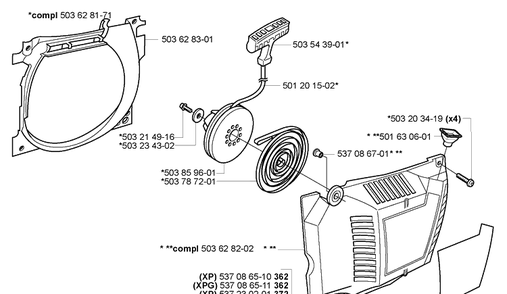 Starter Diagram and Parts List for 362EPA 2005-05 Husqvarna Chainsaw