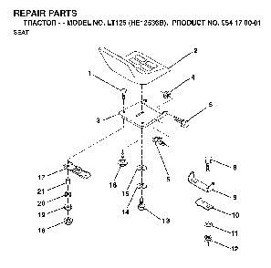 Seat Diagram and Parts List for LT125 (HE12536B, 954170001)(1996-10) Husqvarna Lawn Tractor