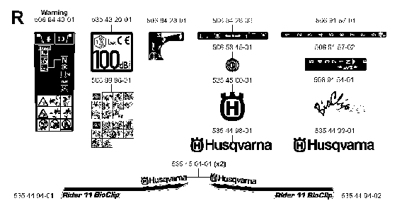 Decals Diagram and Parts List for RIDER11BIOCLIP (953519901)(2004-01) Husqvarna Lawn Tractor
