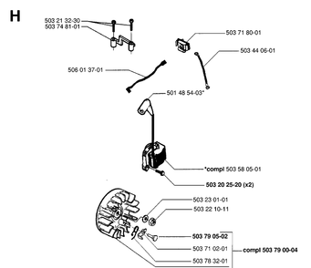 Clutch And Oil Pump Diagram and Parts List for 49 19981800001-20013499999 Husqvarna Chainsaw
