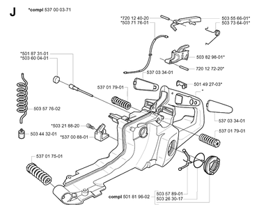 Fuel Tank Diagram and Parts List for 385XP 20011300001-20034000000 Husqvarna Chainsaw