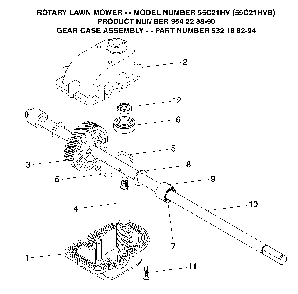 Gear Case Diagram and Parts List for 55C21HVB (954223890, 532188294)(2004-01) Husqvarna Lawn Mower