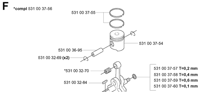 Piston And Crankshaft Diagram and Parts List for 165BT 20041800001-Current Husqvarna Leaf Blower / Vacuum
