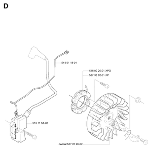 Ignition System Diagram and Parts List for 576XP 20090400001-20101000000 Husqvarna Chainsaw