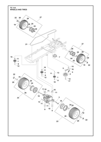 Wheels And Tires Diagram and Parts List for TC114  Husqvarna Lawn Tractor