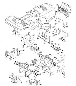 Chassis And Enclosures Diagram and Parts List for LTH130 (954140005H)(1998-07) Husqvarna Lawn Mower