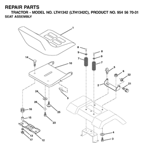Seat Diagram and Parts List for LTH1342-LTH1342C 2001-11 Husqvarna Lawn Tractor