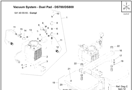 Vacuum System - Duel Pad Diagram and Parts List for DS700 (504625401)(2007-12) Husqvarna Lawn Tractor Accessories