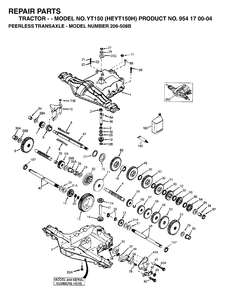 Transmission Diagram and Parts List for YT150 (954170004-H)(1996-01) Husqvarna Lawn Tractor